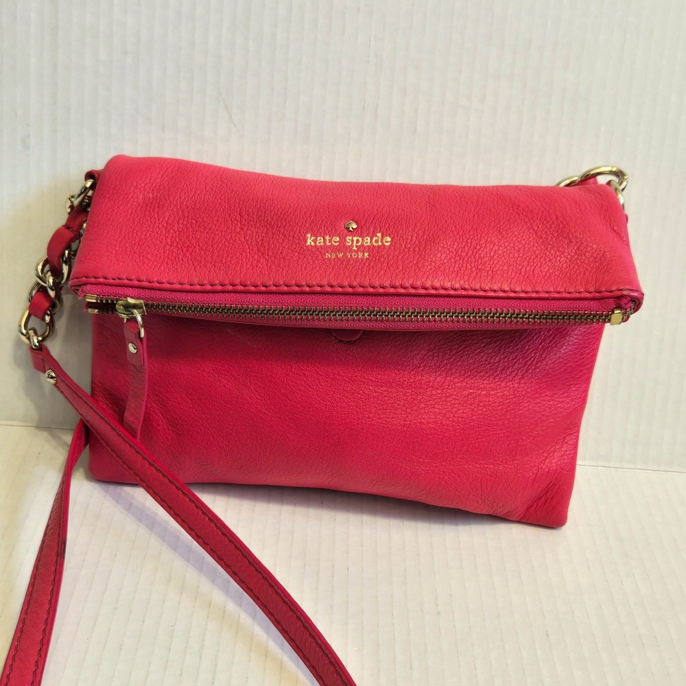 Kate Spade New York Hot Pink Pebbled Leather Foldover Crossbody Bag